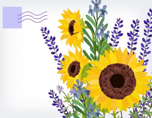 postcard template sunflowers icon multicolored classical design