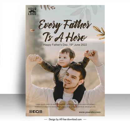 poster every father is a hero template cute dad son sketch modern realistic design 