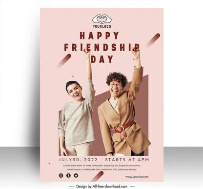 poster happy friendship day template dynamic women raising hand sketch realistic modern design 