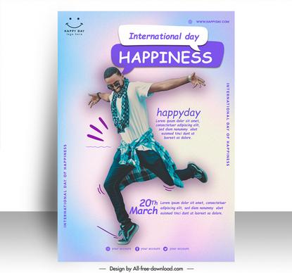 poster international day of happiness template dynamic man sketch realistic design