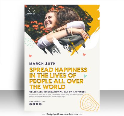 poster international day of happiness template happy couple sketch modern realistic design