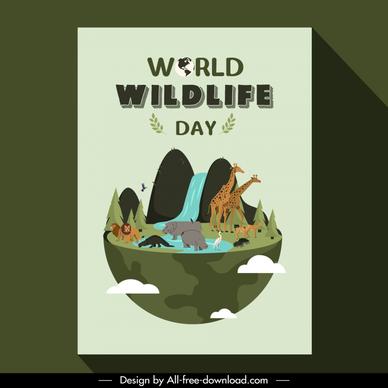 poster world wildlife day template 3d cut earth wild animals cascade sketch