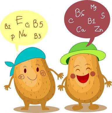 potato benefit banner cute stylized cartoon icons