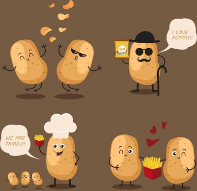 potato chips advertising funny stylized icons decoration