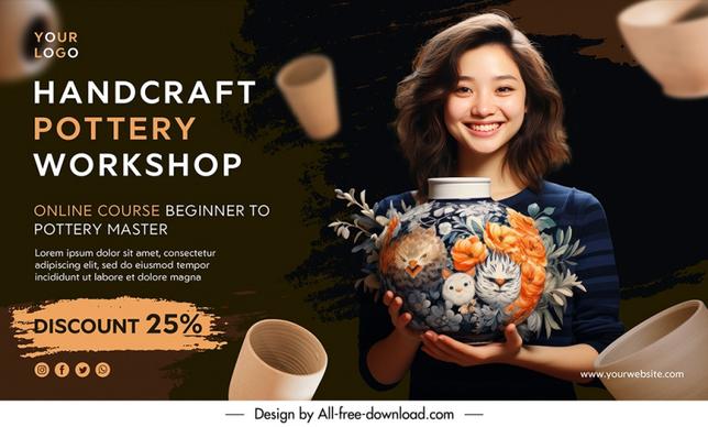 pottery banner template beautiful smiling lady
