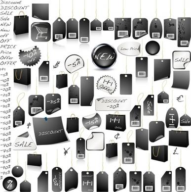 sale icons collection black white tags bags shapes