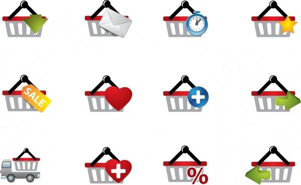 shopping cart icons modern colorful flat design