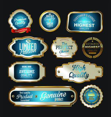 premium quality badge with labels golden vector