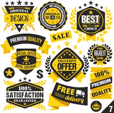 premium quality black with yellow labels and badges vector