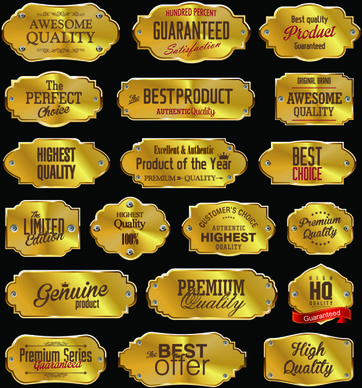 premium quality golden labels shiny vector set