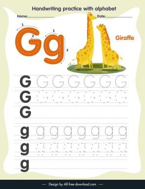 preschool education handwriting practice template alphabet letter tracing g cute giraffes outline 