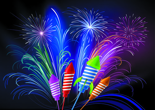 pretty fireworks holiday elements vector