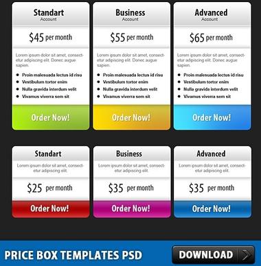 Price Box Templates Free PSD