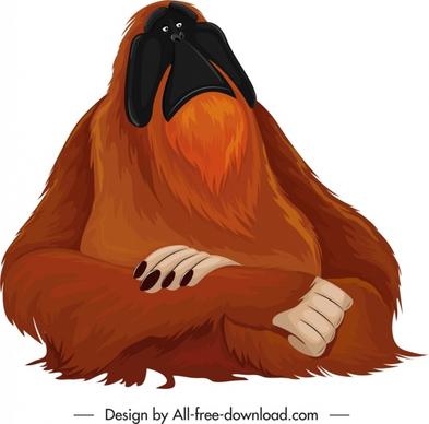 primate species icon cartoon orangoutang character sketch