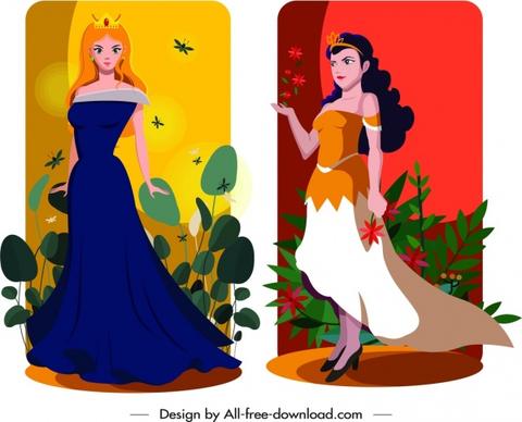 princess icons colored cartoon characters