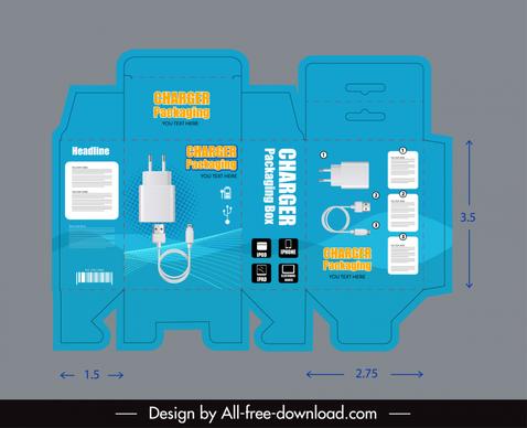 printed charger packaging box template flat modern sketch