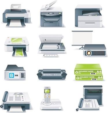office devices icons collection colored realistic style