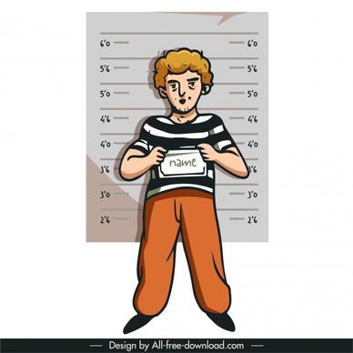 prisoner icon arrested man sketch flat handdrawn cartoon