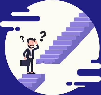 problem background confused man interrupted stairs cartoon design
