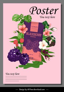 product advertising poster elegant blackberry fruits flowers decor