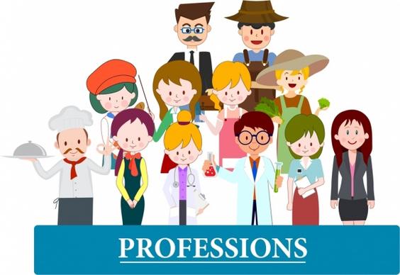 professions banner human icons colored cartoon characters