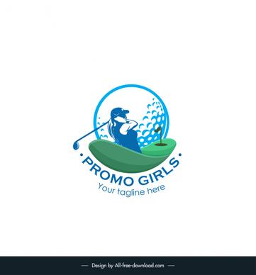 promo girls logo template silhouette dynamic golfer sketch