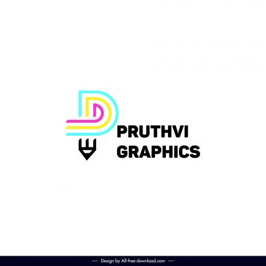 pruthvi graphics logo template flat colorful stylized text pencil sketch