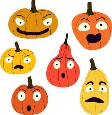 pumpkin icon stylized design various emotion isolation