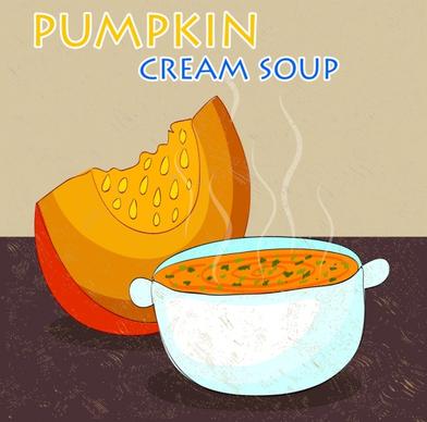 pumpkin soup advertising colored handdrawn design bowl icon