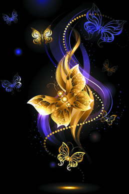 purple and golden butterflies vector background