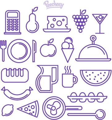 purple outlined food and drink icons