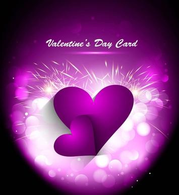 valentine card violet hearts decoration sparkling bokeh background