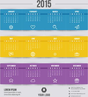 purple with blue and yellow15 calendar vector