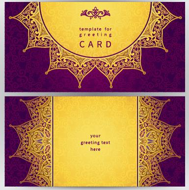 purple with golden ornate greeting cards vector