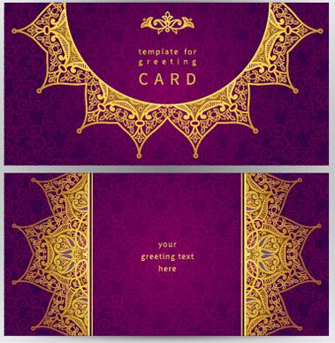 purple with golden ornate greeting cards vector