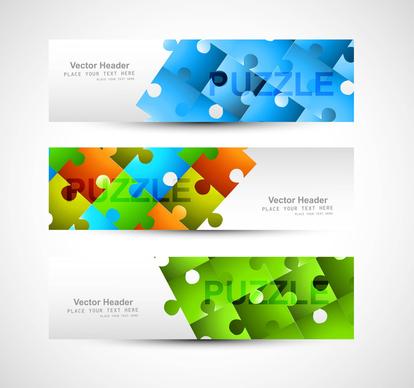 puzzle set of header colorful vector illustration