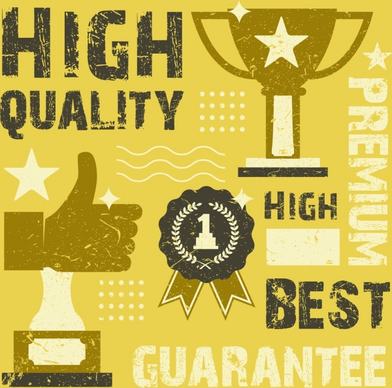 quality guarantee banner trophy thumb texts retro design