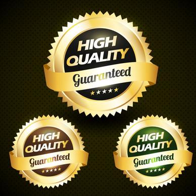 quality warranty labels design on round serrate icons