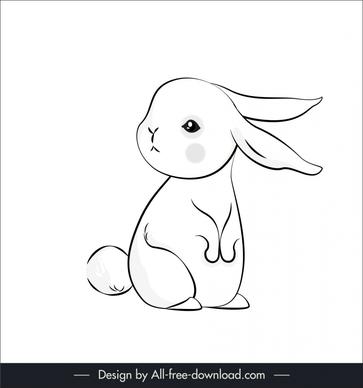 rabbit icon cute flat black white handdrawn cartoon sketch