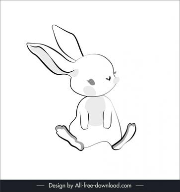 rabbit icon flat black white handdrawn outline cute cartoon design