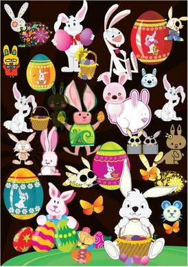 easter design elements colorful rabbit eggs sketch