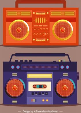 radio icons vintage design dark orange violet decor