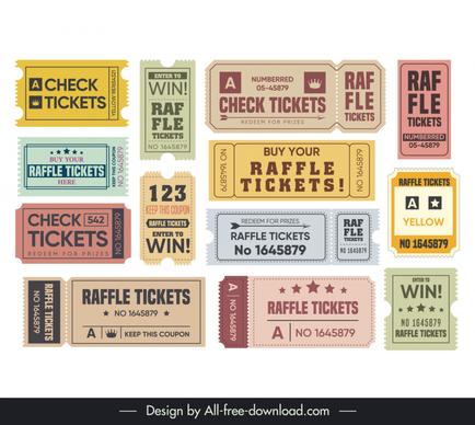 raffle tickets templates collection flat classic shapes