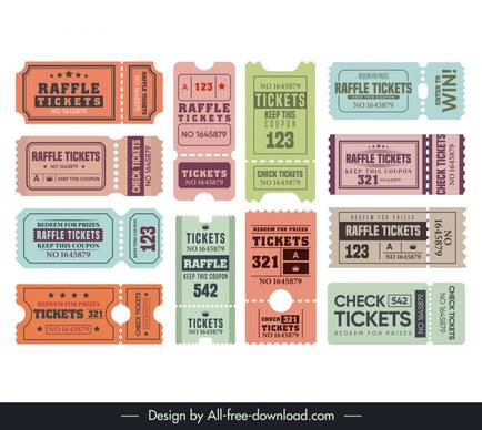 raffle tickets templates collection retro flat shapes