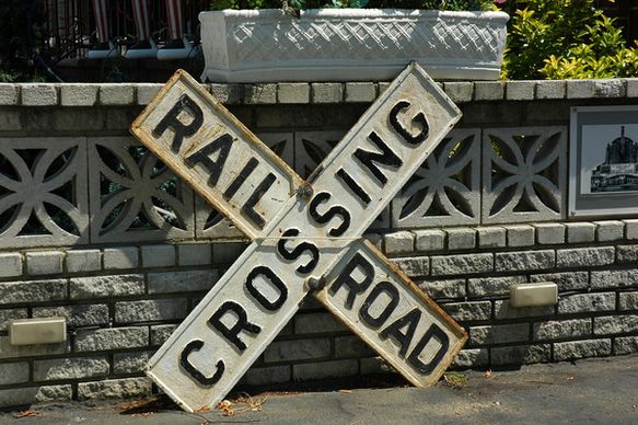 railroad crossing sign in bensonhurst