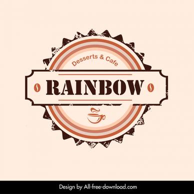 rainbow cafe logo template serrated circle ribbon decor retro design
