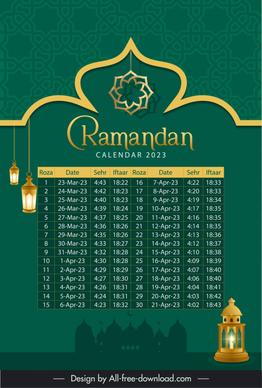 ramadan calendar 2023 template elegant religion elements