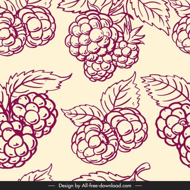 rasberry fruit pattern template handdrawn classical design