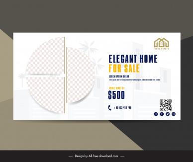 real estate banner template bright checkered geometry blurred house 
