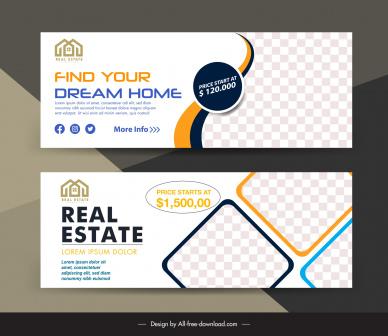 real estate banner template checkered geometry curves decor